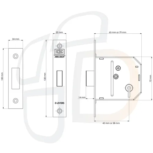 Union Essential 3 Lever Mortice Deadlock
