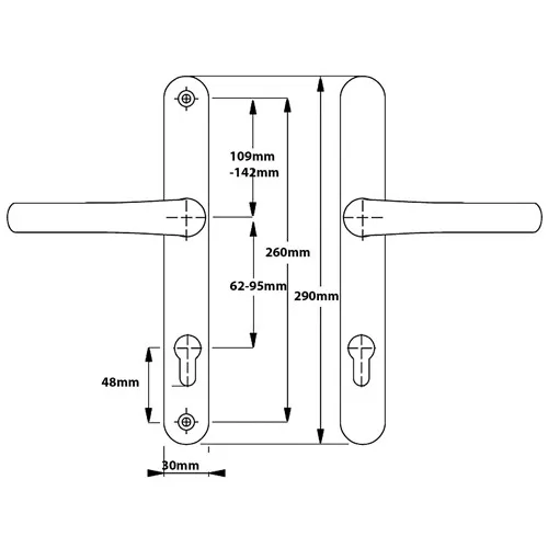 VERSA Lever Lever UPVC Multipoint Adjustable Door Handles - 62-95mm PZ Sprung 260mm Screw Centres