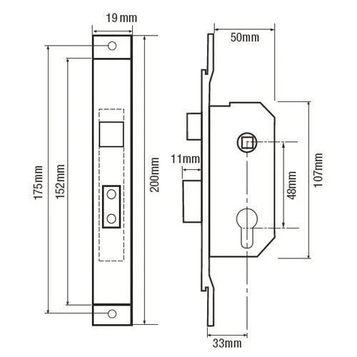 Willenhall M5 Euro 2" Mortice Sashlock FP19 Cranked