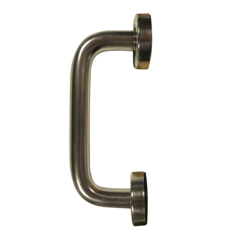 Round Bar D Pull Handles on Round Rose Concealed Fixing Satin Aluminium