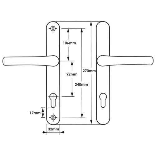 TSS Lever Lever UPVC Multipoint Door Handles - 92mm PZ Sprung 240mm Screw Centres - 270mm Long Backplate