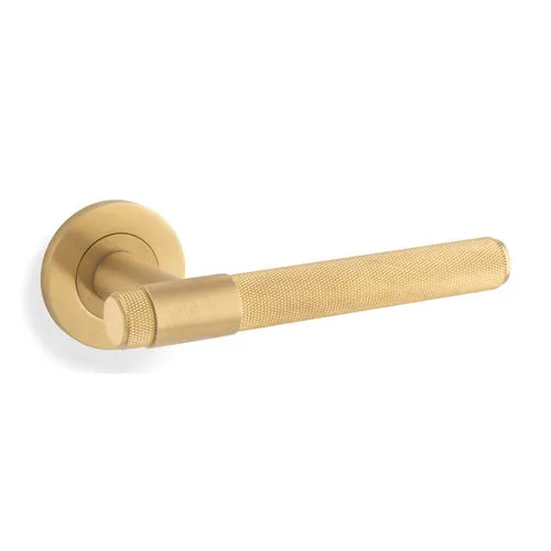 Alexander & Wilks AW240SBPVD Knurled Kingstone Lever on Round Rose - Satin Brass PVD (LEAD TIME: 2-3 DAYS)