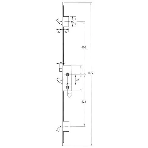 Yale YS170 Latch 3 Hooks 20mm Round Faceplate Multipoint Door Lock - Option 2 (top hook to spindle = 806mm)