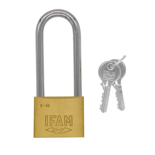 Ifam E Series 50mm Extra Long Shackle Brass Padlock