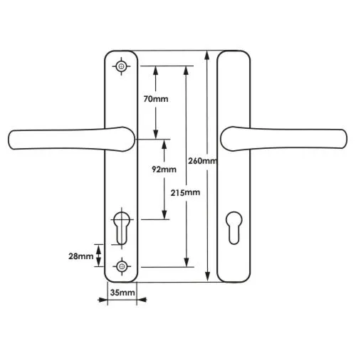 TSS Lever Lever UPVC Multipoint Door Handles - 92mm PZ Sprung - 215mm Screw Centres - 260mm Long Backplate - 3x Fixing Points