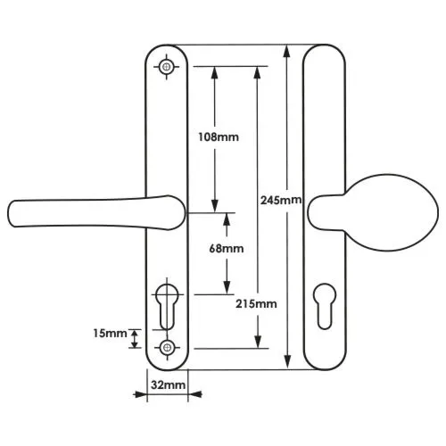 TSS Lever Moveable Pad UPVC Multipoint Door Handles - 68mm PZ Sprung 215mm Screw Centres