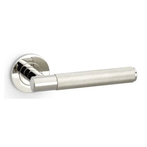 Alexander & Wilks AW220PNPVD Spitfire Knurled Lever On Round Rose - Polished Nickel PVD (LEAD TIME: 2-3 DAYS)