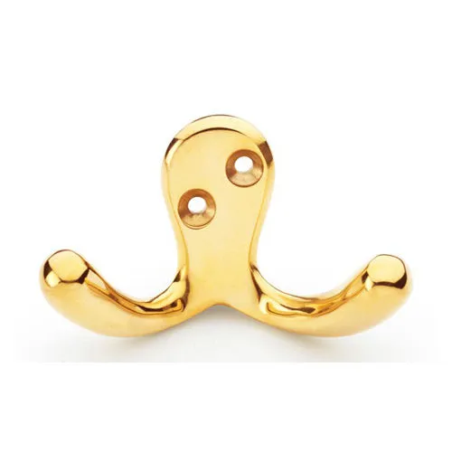 Alexander & Wilks AW773PBU Victorian Double Robe Hook - Polished Brass Unlacquered (LEAD TIME: 2-3 DAYS)