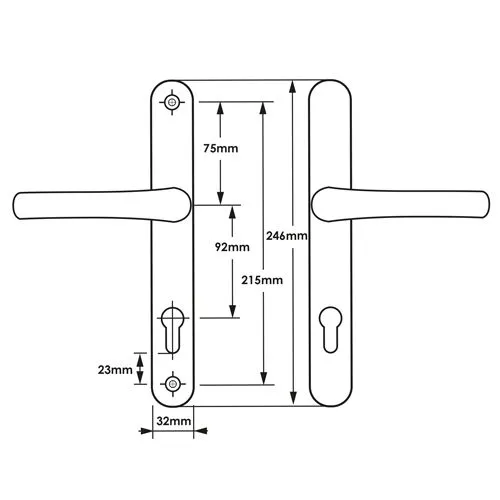 TSS Lever Lever UPVC Multipoint Door Handles -  92mm PZ Sprung 215mm Screw Centres
