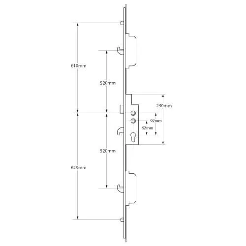 Ingenious Latch 3 Hook 2 Roller Double Spindle Multipoint Door Lock (top hook to spindle = 710mm)