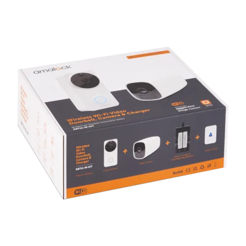 AMALOCK DB711/DB721 Wireless Doorbell & Chime Kit With 1 x CAM400 Camera, Battery Charger And Rechargeable Batteries