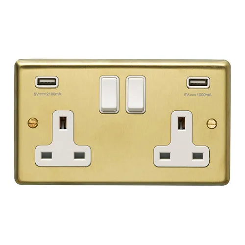 Eurolite SB2USBW- Stainless Steel 2-Gang Usb Socket - Satin Brass (LEAD TIME: 2-3 DAYS)
